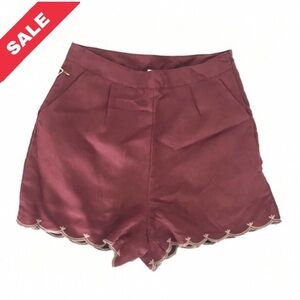 Double Zero | Womens Size M Shorts Red Faux Suede Embroidered Trim Booty Pants
